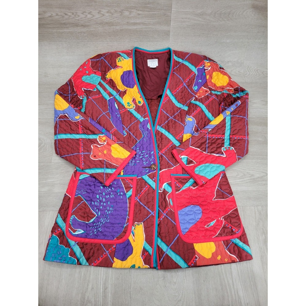 Vintage Jeanne Marc Quilted Jacket Womens S 8/10 Animal Print Wearable Art USA